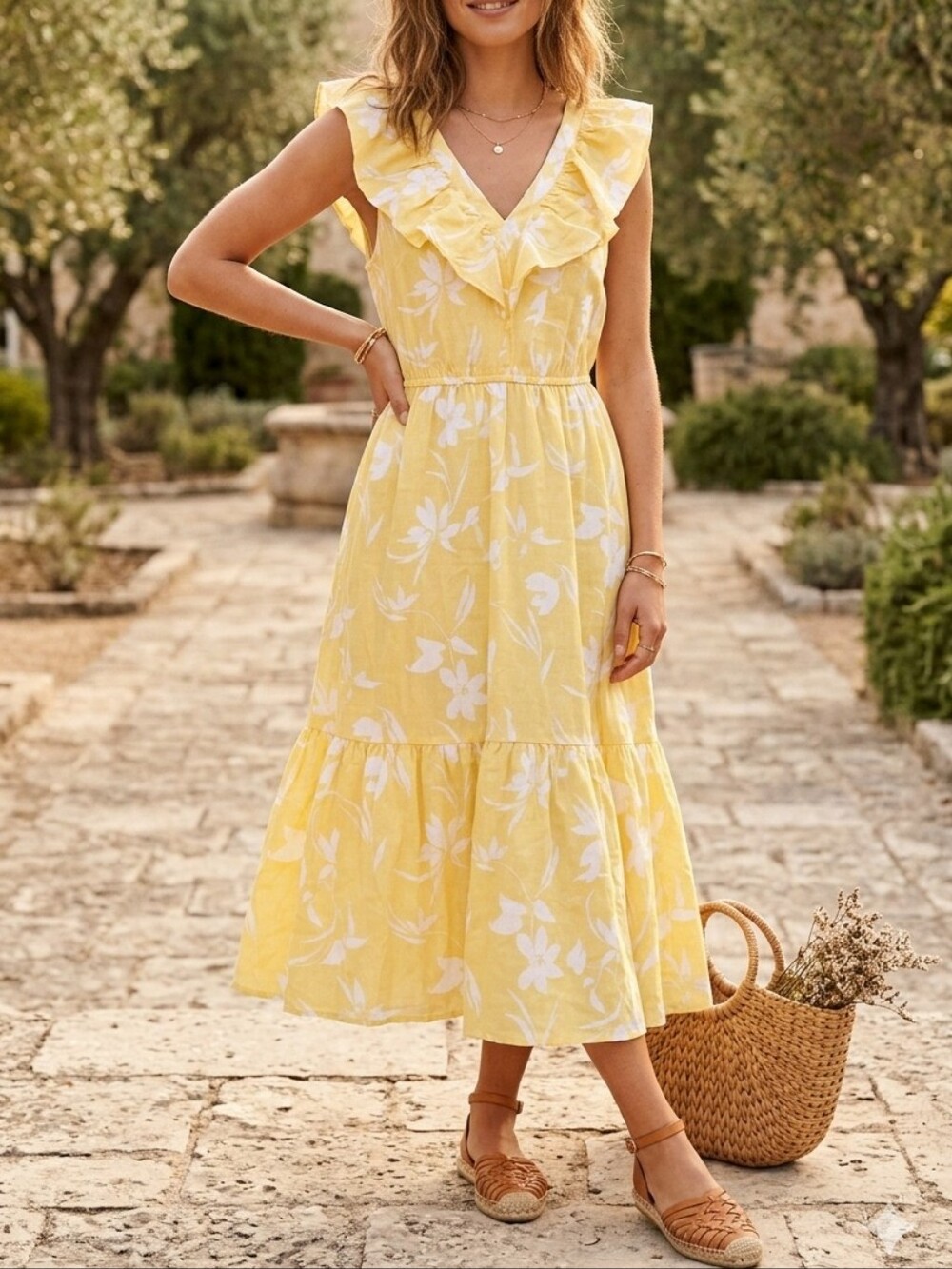Brand NEW w/Tags BANANA REPUBLIC BR Ruffle Yellow Sundress Sz Size LP
